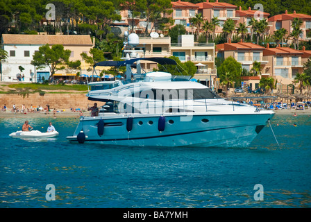 Yacht anchoring in front of Sant Elm Majorca Baleares Spain | Yacht ankert vor Sant Elm Mallorca Balearen Spanien Stock Photo