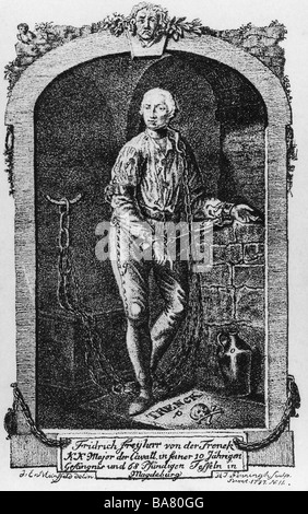 Trenck, Friedrich Freiherr von der, 16.2. 1726 - 25.7.1794, Prussian military officer and adventurer, imprisoned at Magdeburg Fortress, copper engraving, 18th century, , Stock Photo