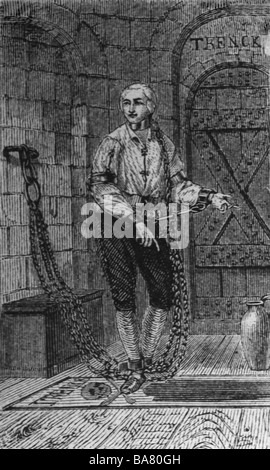 Trenck, Friedrich Freiherr von der, 16.2. 1726 - 25.7.1794, Prussian military officer and adventurer, imprisoned at Magdeburg Fortress, copper engraving, 18th century, , Artist's Copyright has not to be cleared Stock Photo