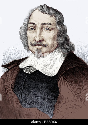 Champlain, Samuel de, um 1567 - 25.12.1635, French explorer, founder of Quebec, first governor of Canada, portrait, wood engraving, coloured, 19th century, Stock Photo