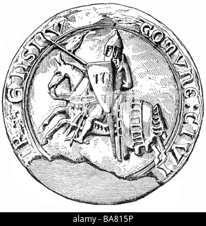 Simon IV de Montfort l´ Amauray, circa 1160 -  25.6.1218, Norman crusader, seal, wood engraving, 19th century, ,