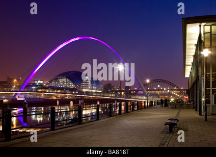 View down the Tyne river with bridges and The Sage Gateshead at night, Newcastle upon Tyne, Gateshead, England Stock Photo