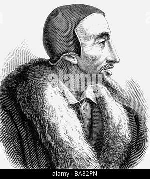 Calvin, John, 10.7.1509 - 27.5.1564, French reformer, portrait, wood engraving, 19th century, Stock Photo