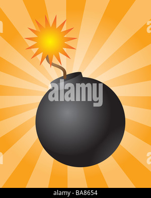 Old fashioned round black bomb with lit fuse Stock Photo
