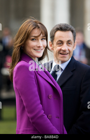 French President Nicolas Sarkozy and wife First Lady of France Madame Carla Bruni Sarkozy visit Greenwich on visit to Britain Stock Photo