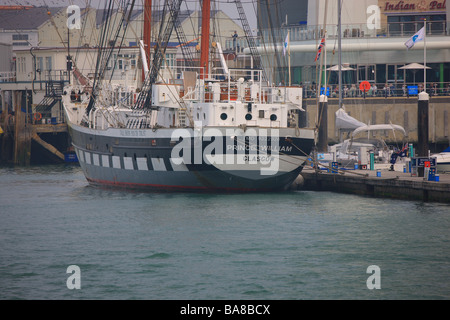 The Prince William Square Rigged Brig, Tall Ships Youth Trust, awaiting a buyer in Portsmouth Harbour. Stock Photo