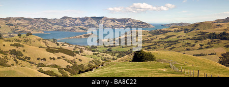 Panoramic view of Banks Peninsula, South Island, New Zealand Stock Photo