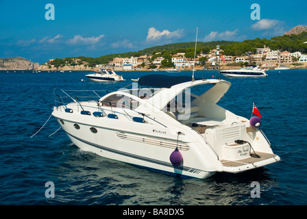 Yachts anchoring in front of Sant Elm Majorca Baleares Spain Yachten ankern vor Sant Elm Mallorca Balearen Spanien Stock Photo