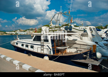 Classical Llaut style yacht in harbor of Santa Ponca Majorca Baleares Spain Stock Photo