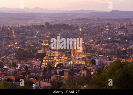 View over San Miguel de Allende La Parroquia Church Stock Photo