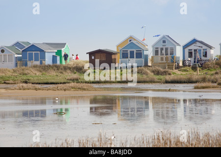 Beach huts on Mudeford Sandbank Hengistbury Head Stock Photo