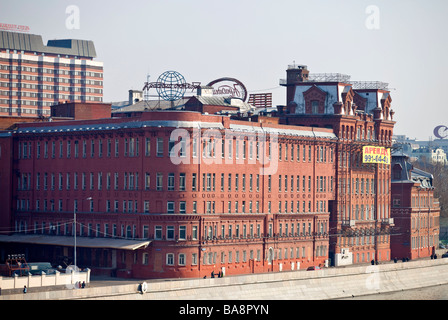 The Red October chocolate factory building, presently luxury residential development on the of Mosva river, Moscow, Russia Stock Photo