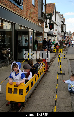 Petersfield town centre minature train ride for children to celebrate Railway 150 Hampshire England UK Stock Photo