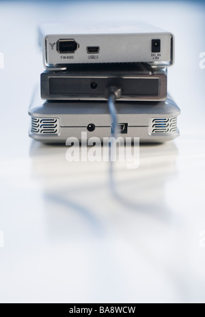 Stack of external hard drives Stock Photo