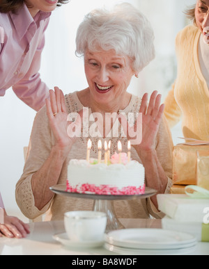 Senior woman celebrating birthday Stock Photo