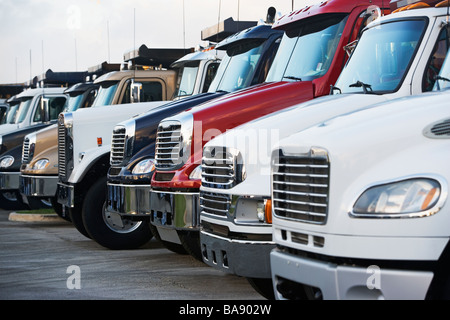 Semi trucks in a row Stock Photo