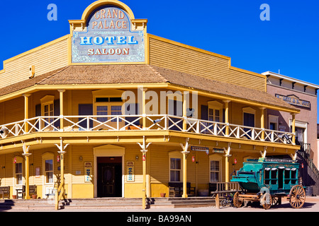 Image of the Grand Palace Hotel Saloon in Old Tucson Arizona with an old stagecoach in front No People Stock Photo