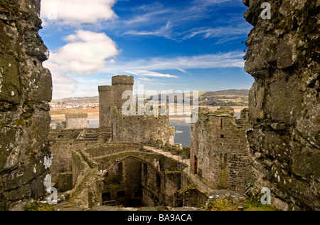 The Battlements at Conwy Castle, Conwy, Gwynedd, North Wales, UK Stock Photo
