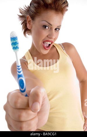 woman with tooth brush Stock Photo