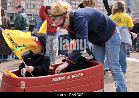 Tax day, April 15 Tea Party peaceful protest in Rochester, NY USA. Stock Photo