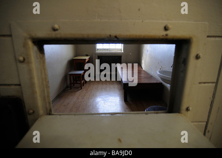Jail cell in former east German prison, Berlin Stock Photo