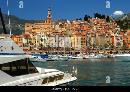 The Old Port of Menton, in the back the Old Town of Menton with the ...
