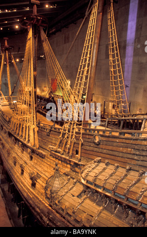The famous Swedish galleon, Vasa, first set sail in 1628. On its maiden voyage, it sank due to its height and lack of ballast. Stock Photo