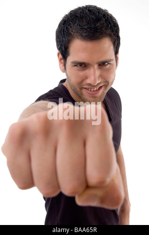 pleased man showing punch Stock Photo