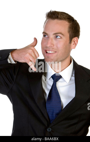 businessman posing calling hand gesture Stock Photo - Alamy
