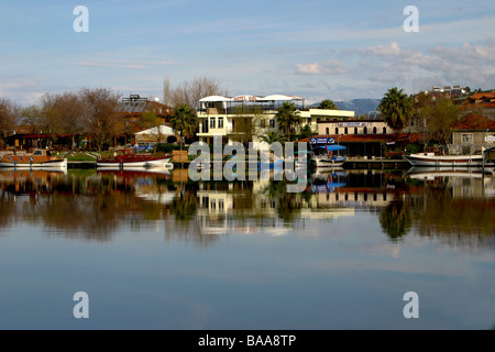 Dalyan waterfront and pleasure boats at  Daylan, Turkey Stock Photo