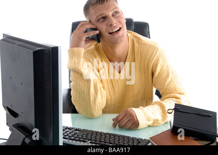 professional talking on mobile Stock Photo