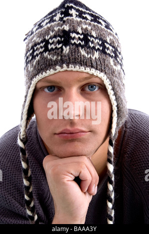 portrait of adult man wearing winter hat Stock Photo