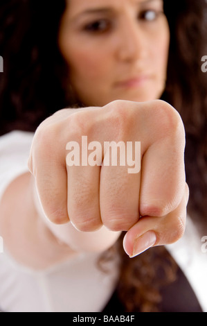 latin american woman showing punch Stock Photo