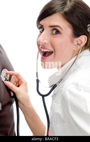 posing smiling lady with stethoscope Stock Photo