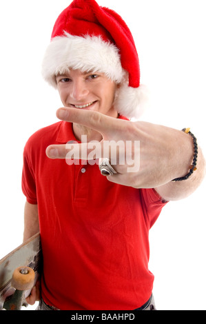 smiling male showing victory sign Stock Photo