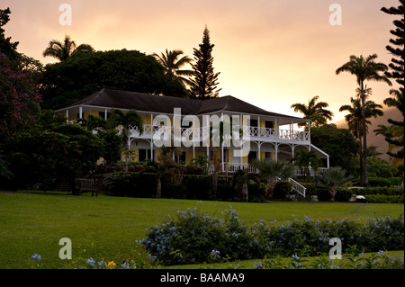 Ottley's Plantation Inn on the Caribbean island of St Kitts  at sunset