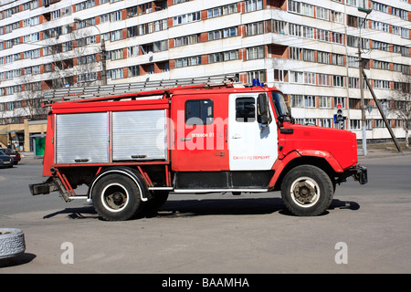 Sovjet Fire Engine A large soviet red fire truck ZIL is preparing to leave Stock Photo - Alamy