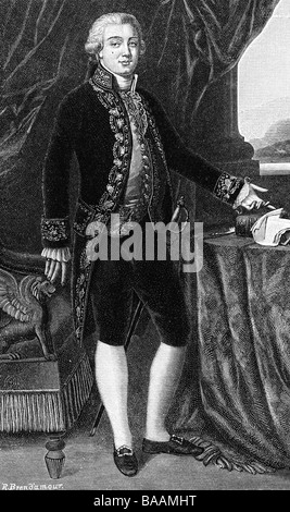 Buonaparte, Carlo Maria, 27.3.1746 - 24.2.1785, French lawyer and politician, full length, wood engraving by Brendeamour, after painting by Girodet, Stock Photo