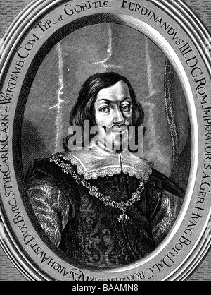 Ferdinand III, 13.7.1608 - 2.4.1657, Holy Roman Emperor, 22.12.1636 - 13.7.1608, portrait, frame, copper engraving by Elias Wideman, Vienna, 1648, Artist's Copyright has not to be cleared Stock Photo