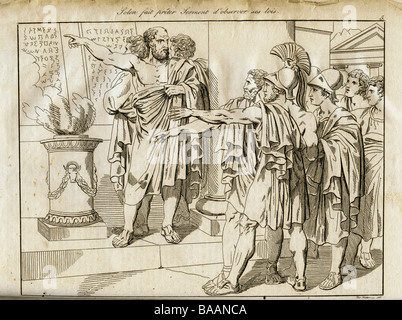 Solon, circa 640 - circa 560 BC, Athenian lawmaker, 'Solon let conjure the observance of his laws', copper engraving, 'Vorzeit und Gegenwart', Augsburg, 1832, , Artist's Copyright has not to be cleared Stock Photo