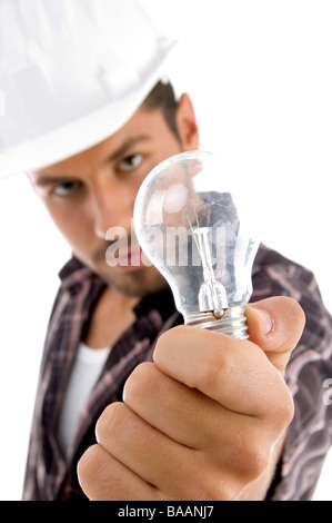 young architect showing electric bulb Stock Photo