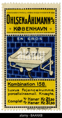 advertising, stamps, Ohlsen & Ahlmann, washbasin, Copenhagen, circa 1910, Stock Photo