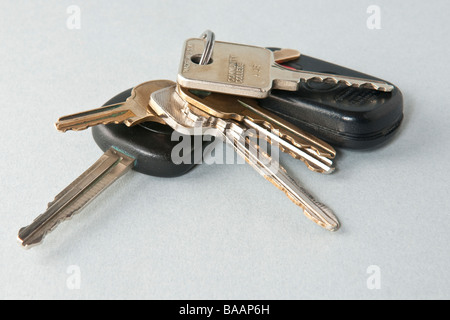 Pack of keys and car remote chipkey door opener Stock Photo