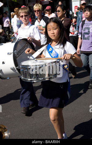 2007 Ragamuffin Parade Bay Ridge Brooklyn NY Young drummer marches in the parade with an elementary school band Stock Photo