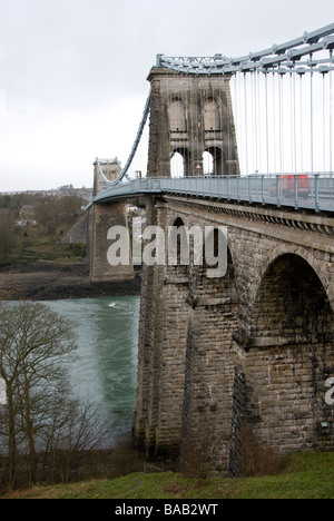 Menai bridge over Menai Straits Anglesey North Wales Stock Photo