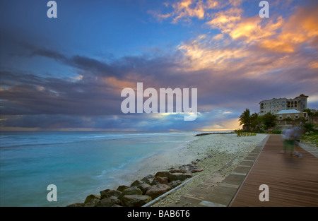 People walking on a newly built boardwalk in the South Coast of Barbados from Hastings to Rockley Beach, Barbados, 'West Indies' Stock Photo