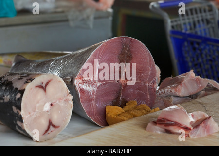 Fresh "Blue Marlin" and Tuna at Oistins Fish Market or now is called Verinda Cox Fish Market, Barbados, "West Indies" Stock Photo