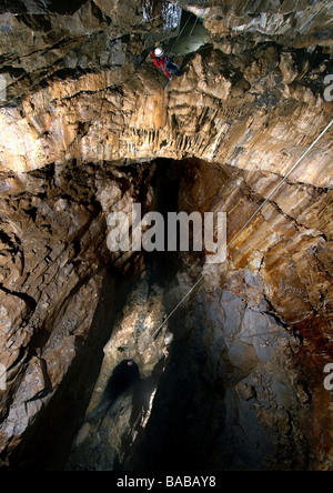 Titan - The UK's largest natural shaft situated in Peak Cavern, Castleton Derbyshire Stock Photo