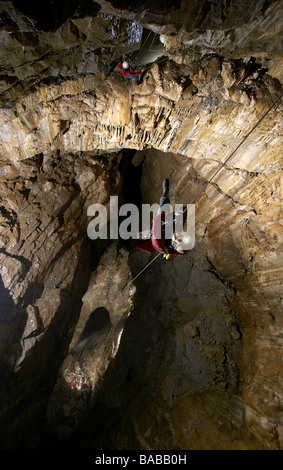 Titan - The UK's largest natural shaft situated in Peak Cavern, Castleton Derbyshire Stock Photo