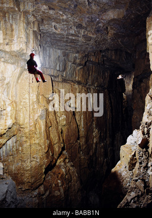 Titan - The UK's largest natural shaft situated in Peak Cavern, Castleton Derbyshire Stock Photo